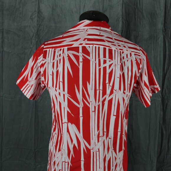 Vintage Hawaiian Shirt - Red and White Bamboo Pattern - Men's Small - Picture 8 of 10